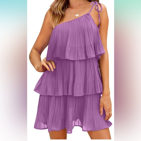 Women’s Summer One Shoulder Ruffle Mini Dress - Picture 2 of 3